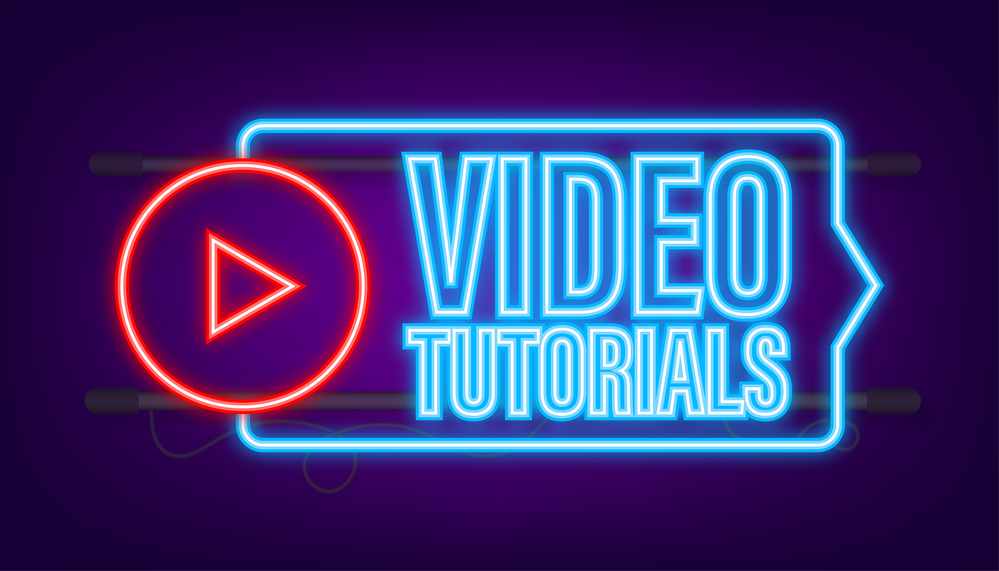 Video tutorials neon icon. Study and learning background, distance education and knowledge growth. Vector illustration Where are the videos